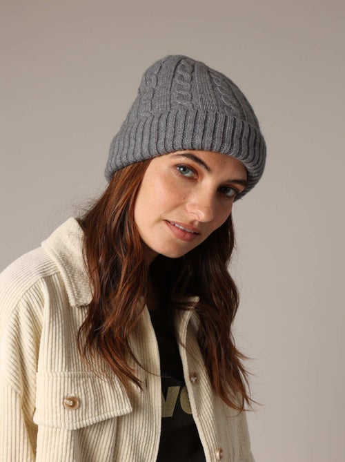 Bonnet torsadé en maille avec large revers côtelé 'Deeluxe' - Kiabi