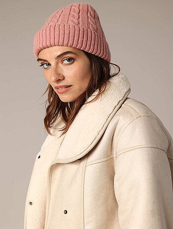 Bonnet torsadé en maille avec large revers côtelé 'Deeluxe'