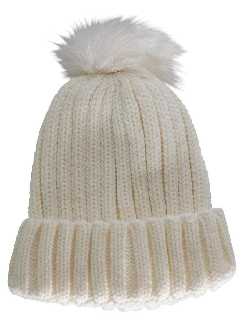 Bonnet tressé à pompon VINCHY Blanc - Kiabi