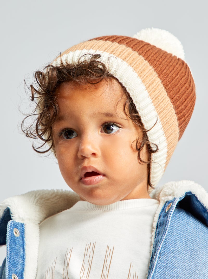 Bonnet Bébé Bonnet Garcon Kiabi Bonnet Tricolore à Pompon Marron Kiabi