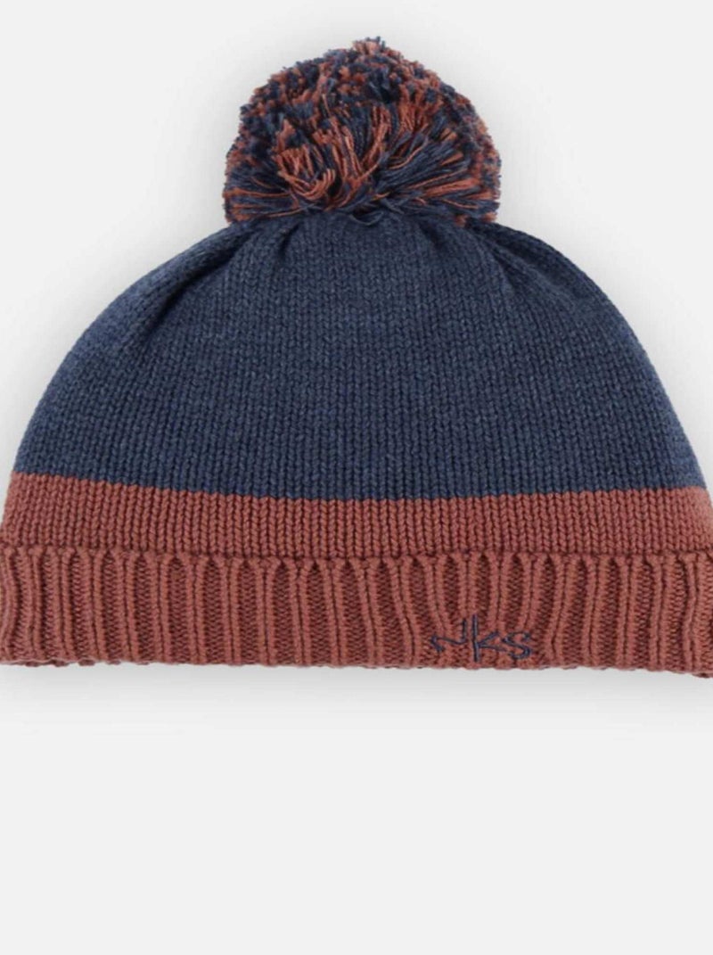 Bonnet tricoloudoux à pompon, caramel/bleu - Noukie's Bleu - Kiabi