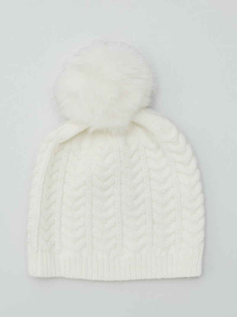Bonnet tricot à pompon Beige - Kiabi