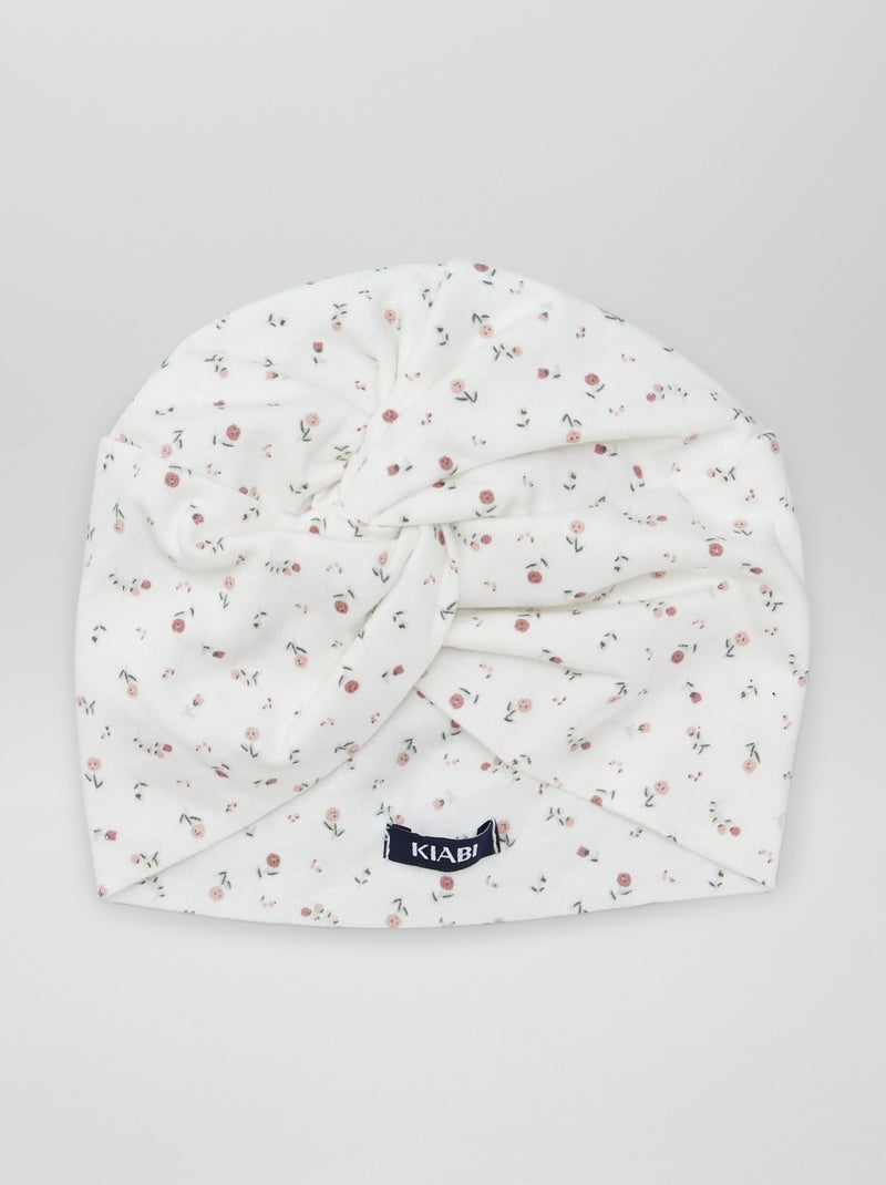 Bonnet turban en maille Blanc fleuri - Kiabi