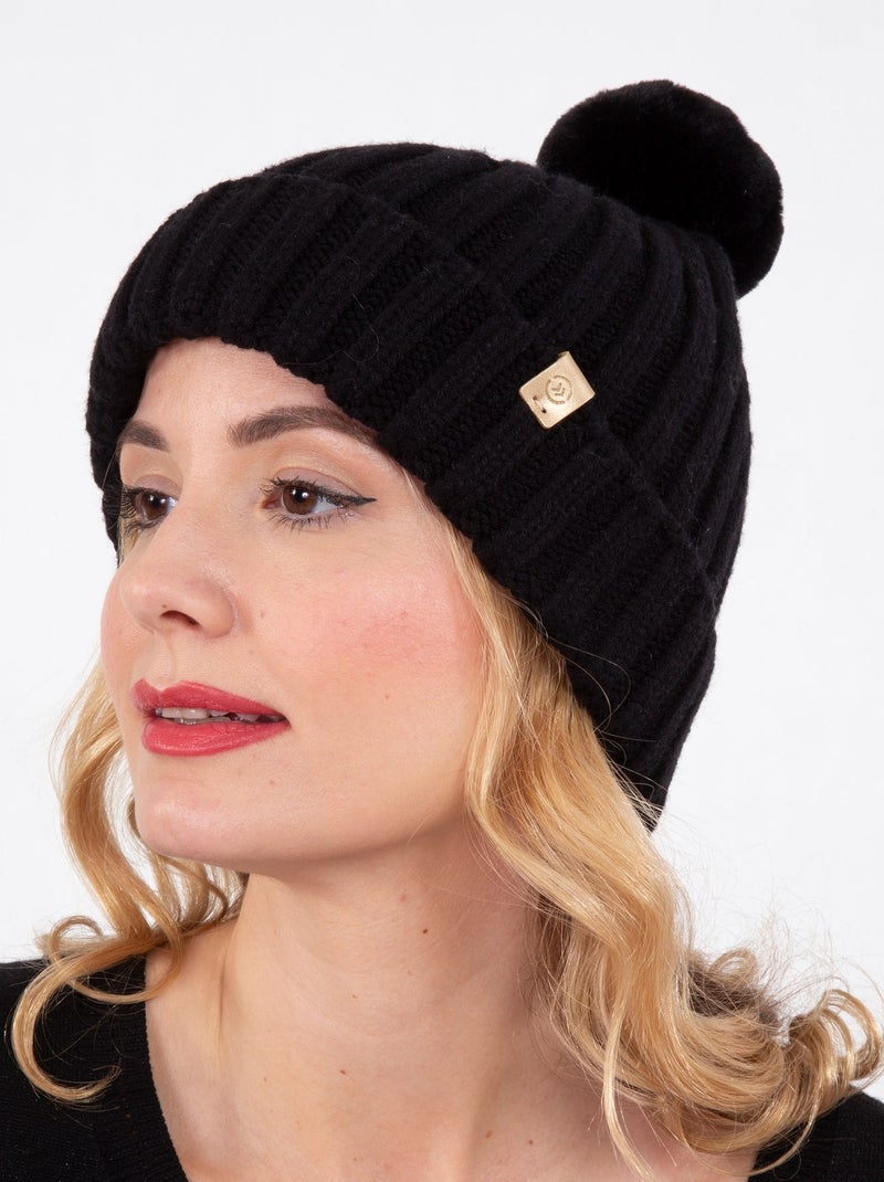 Bonnet ultra doux, pompom imitation fourrure, taille unique femme Isotoner Noir - Kiabi