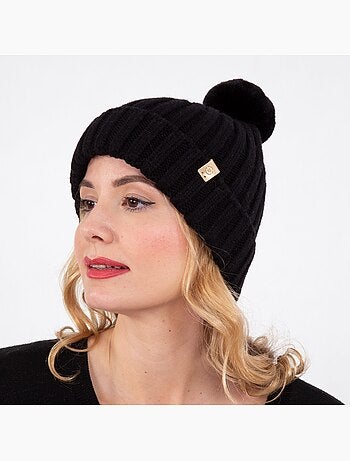 Bonnet ultra doux, pompom imitation fourrure, taille unique femme