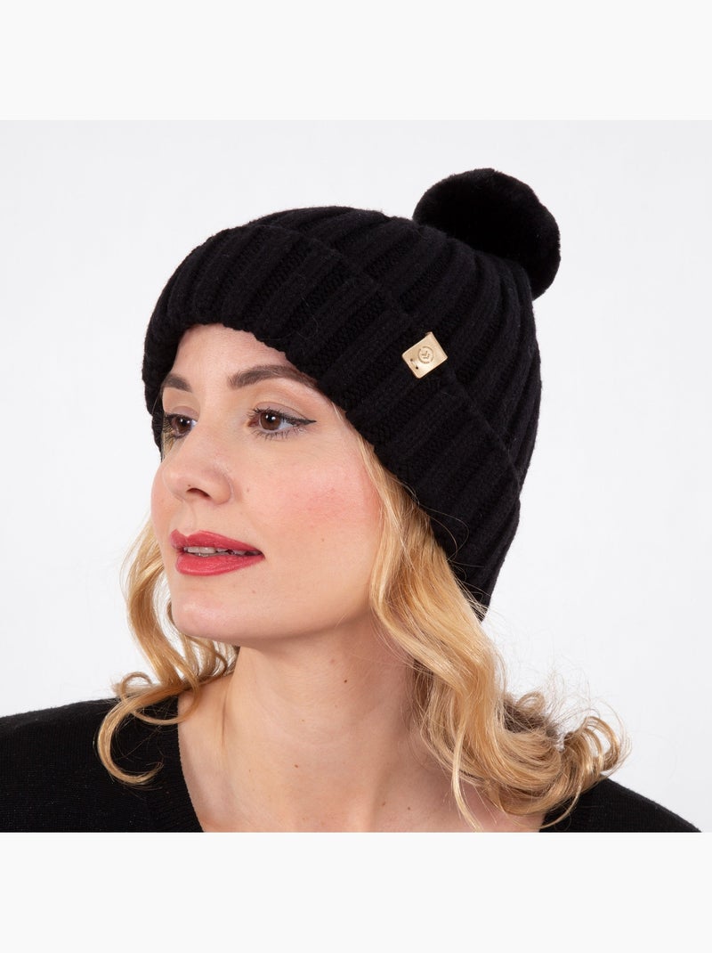 Bonnet ultra doux, pompom imitation fourrure, taille unique femme Noir - Kiabi