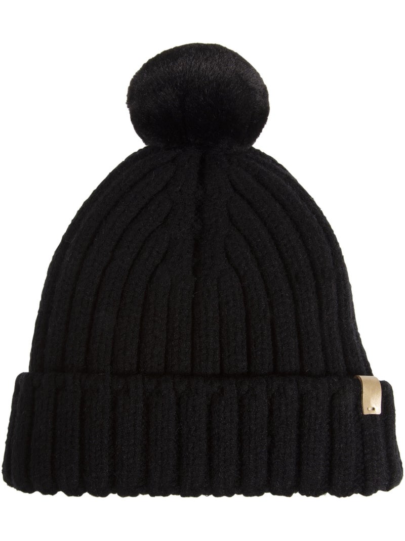Bonnet ultra doux, pompom imitation fourrure, taille unique femme Noir - Kiabi