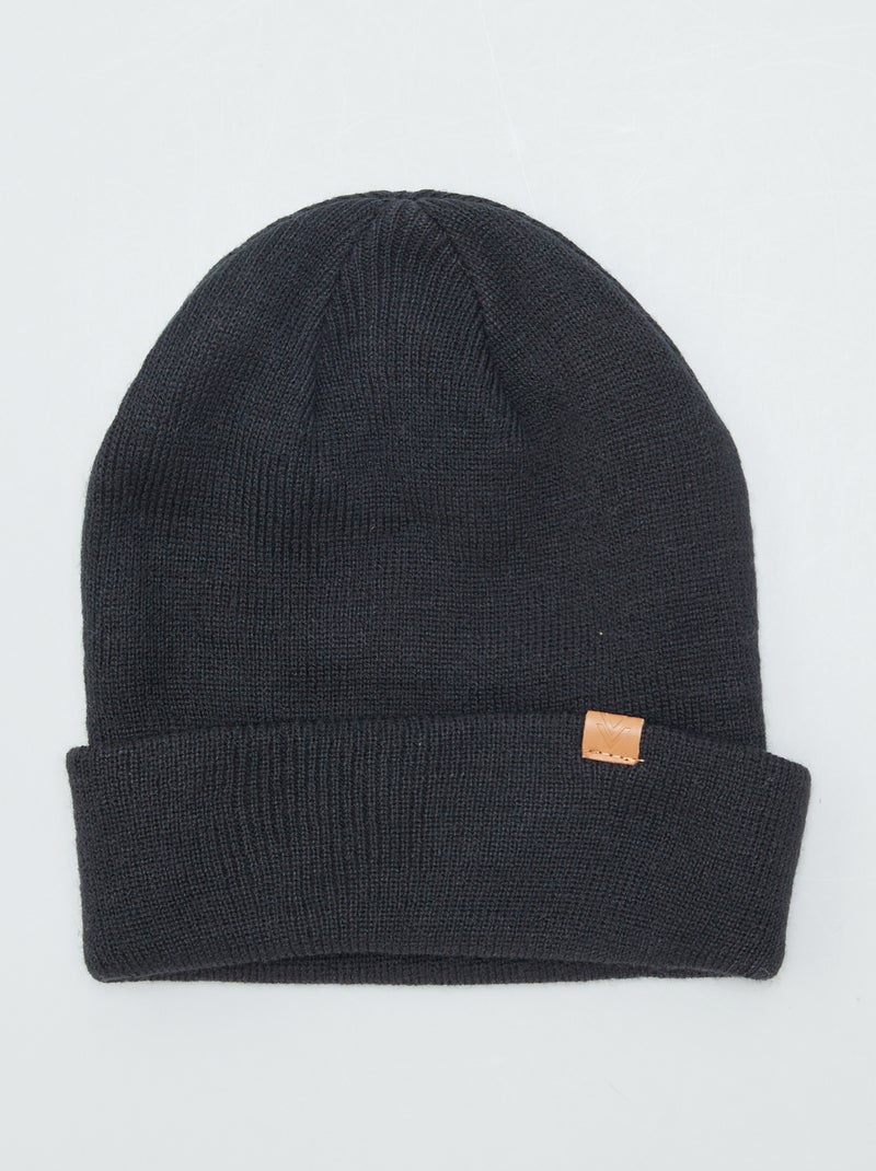 Bonnet uni en maille fine Noir - Kiabi