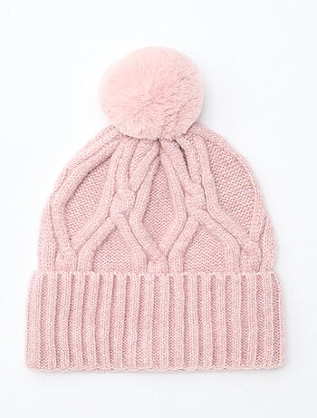 bonnet uni et côtelé avec pompon