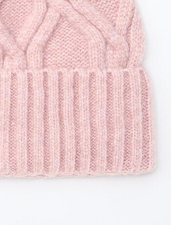 bonnet uni et côtelé avec pompon