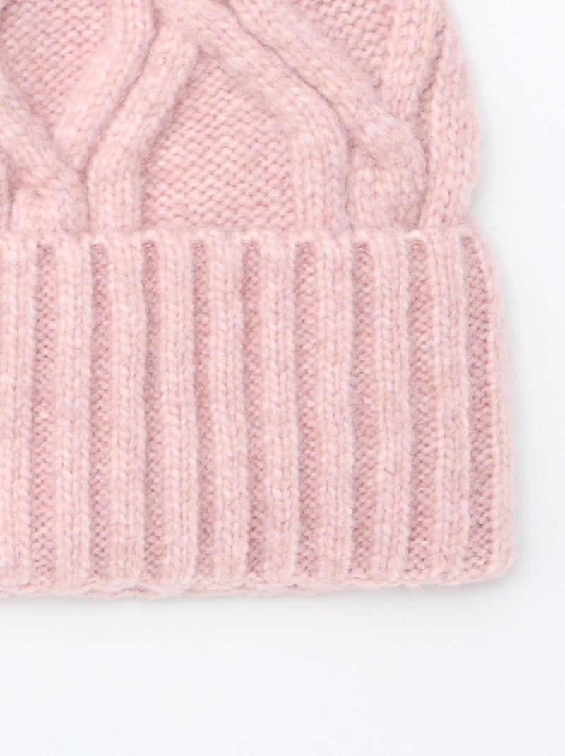 bonnet uni et côtelé avec pompon Rose - Kiabi