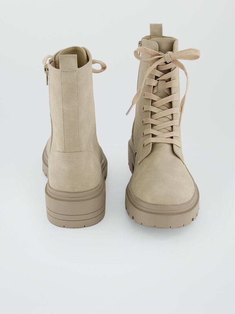 Boots à lacets en suedine Beige - Kiabi