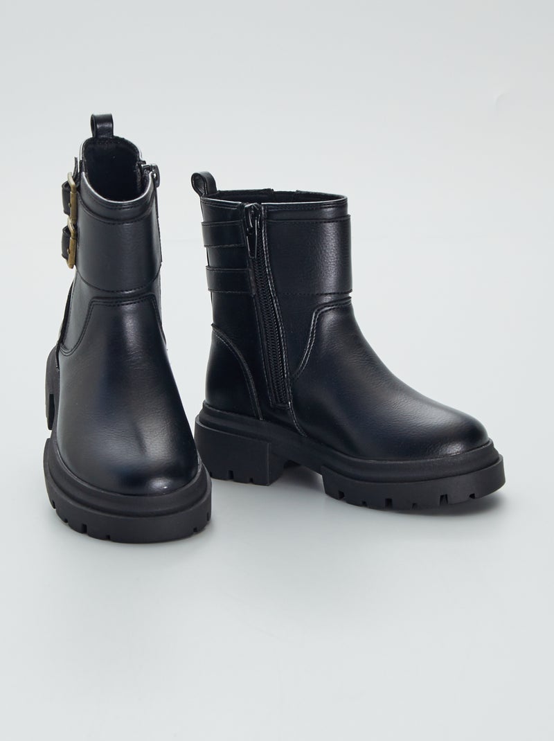 Boots à l'esprit biker avec boucles fantaisie noir - Kiabi