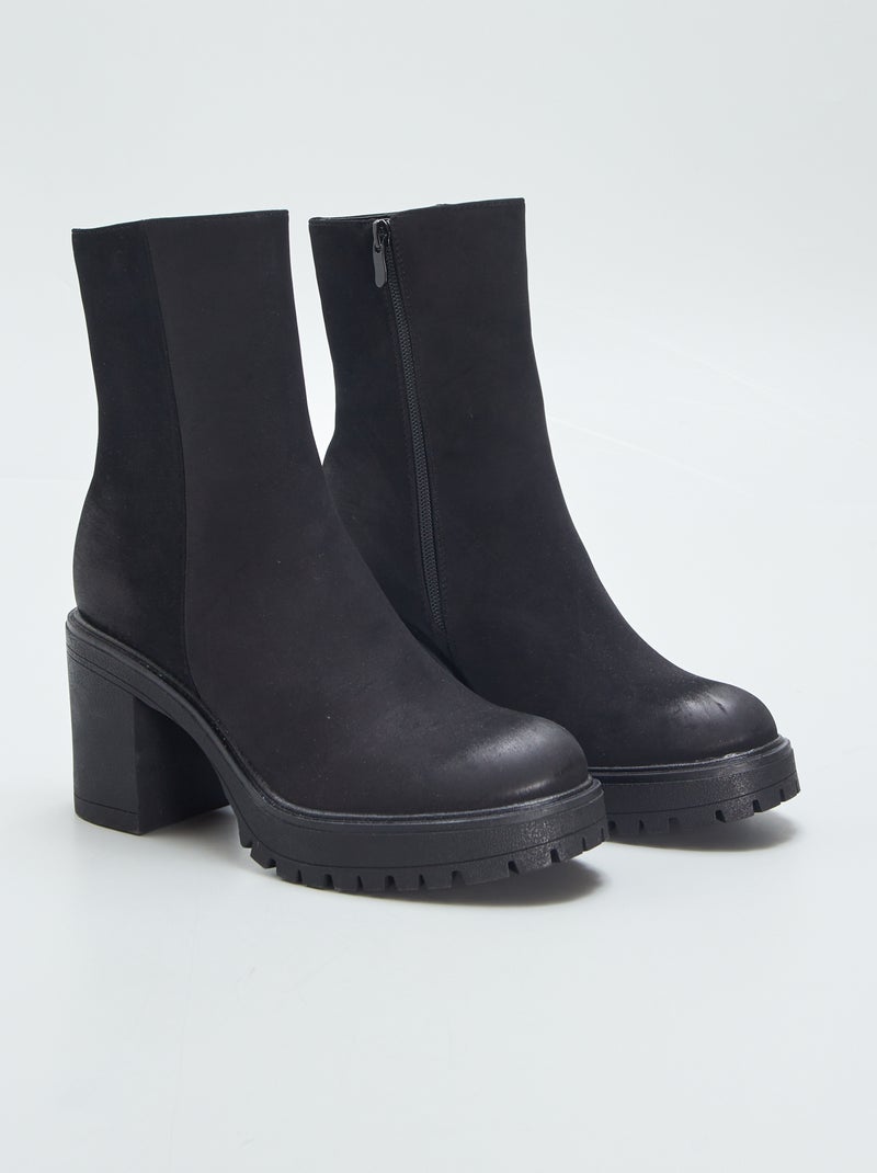 Boots à talon avec semelle crantée noir - Kiabi