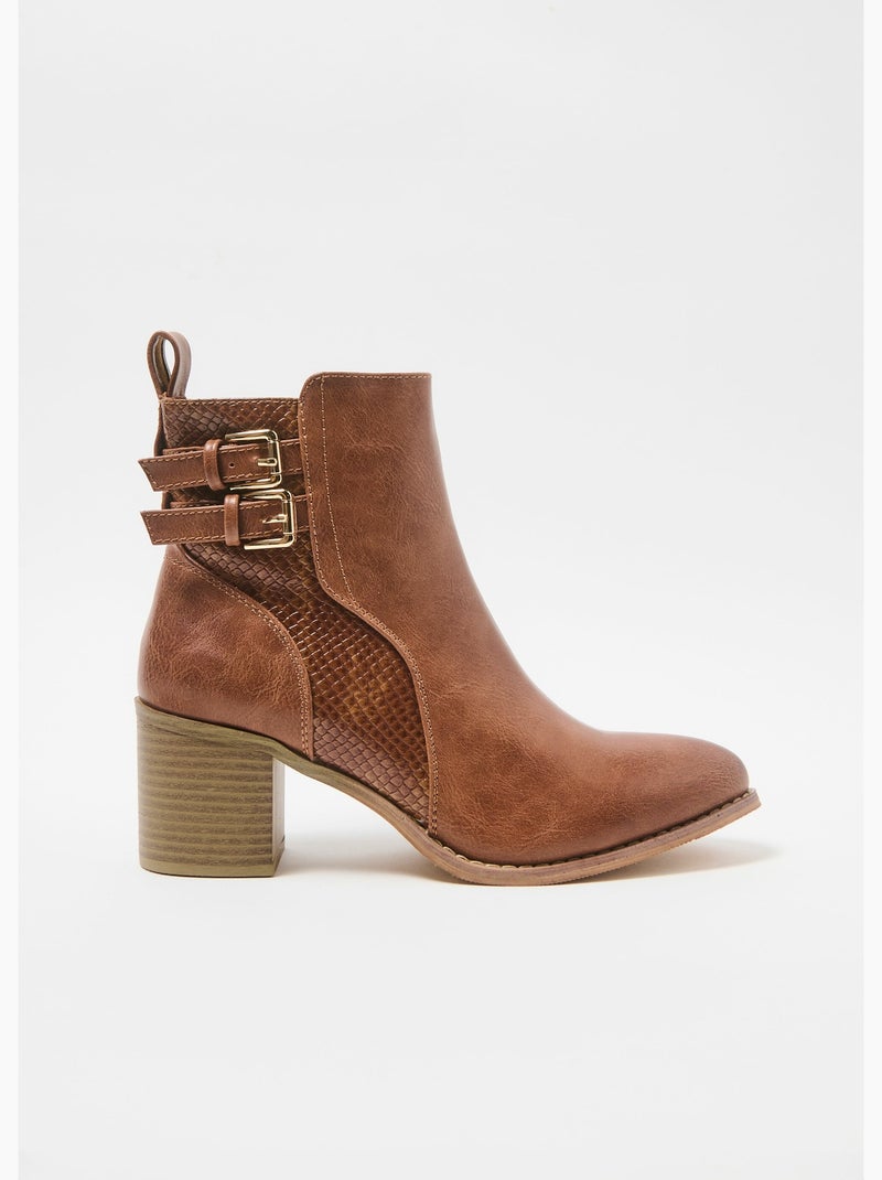 Boots à talon empiècement effet reptile - AFIBEL Camel - Kiabi