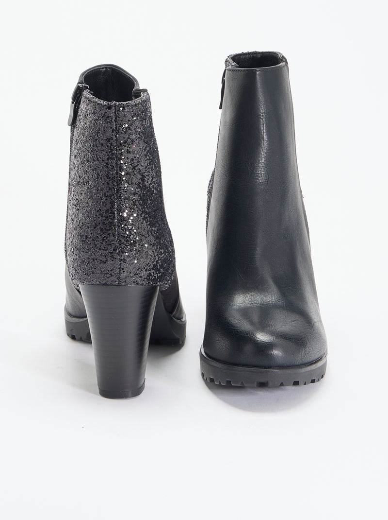 Boots à talon haut avec paillettes Noir - Kiabi
