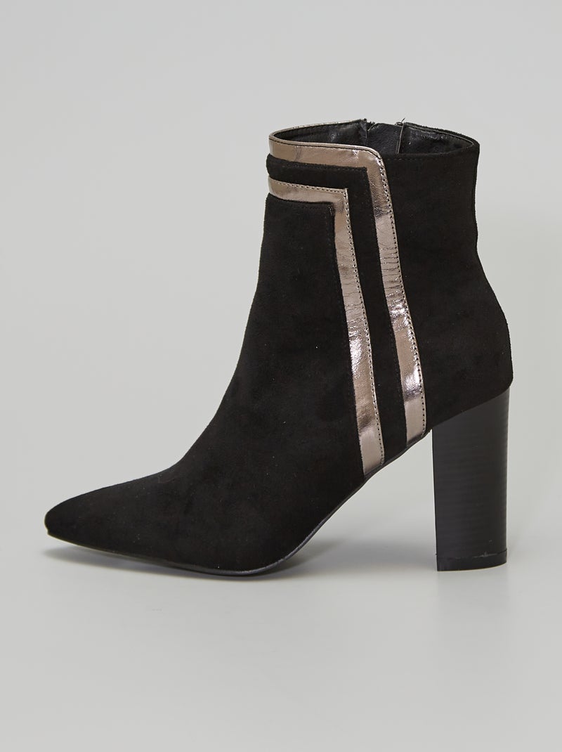 Boots à talons en suédine noir/or - Kiabi