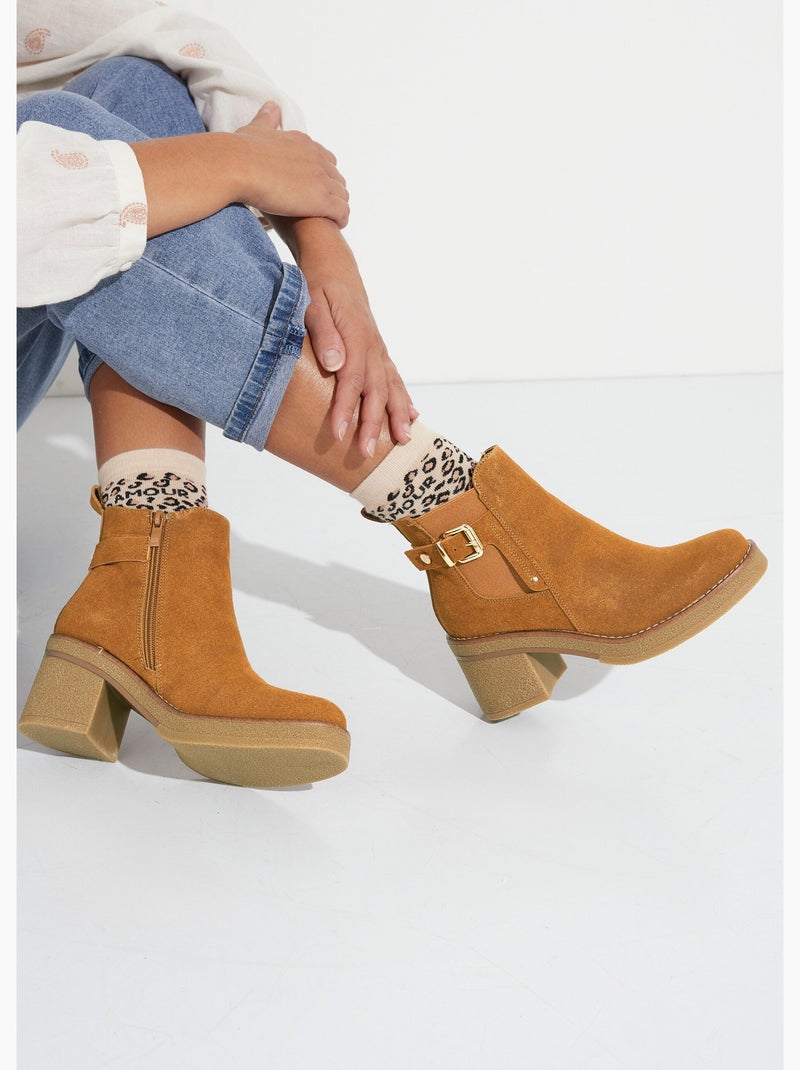 Boots à talons hauts et semelle crêpe - afibel Camel - Kiabi