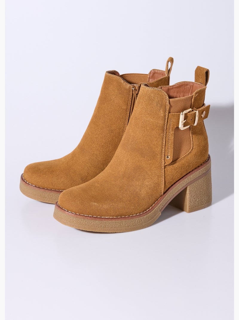 Boots à talons hauts et semelle crêpe - afibel Camel - Kiabi