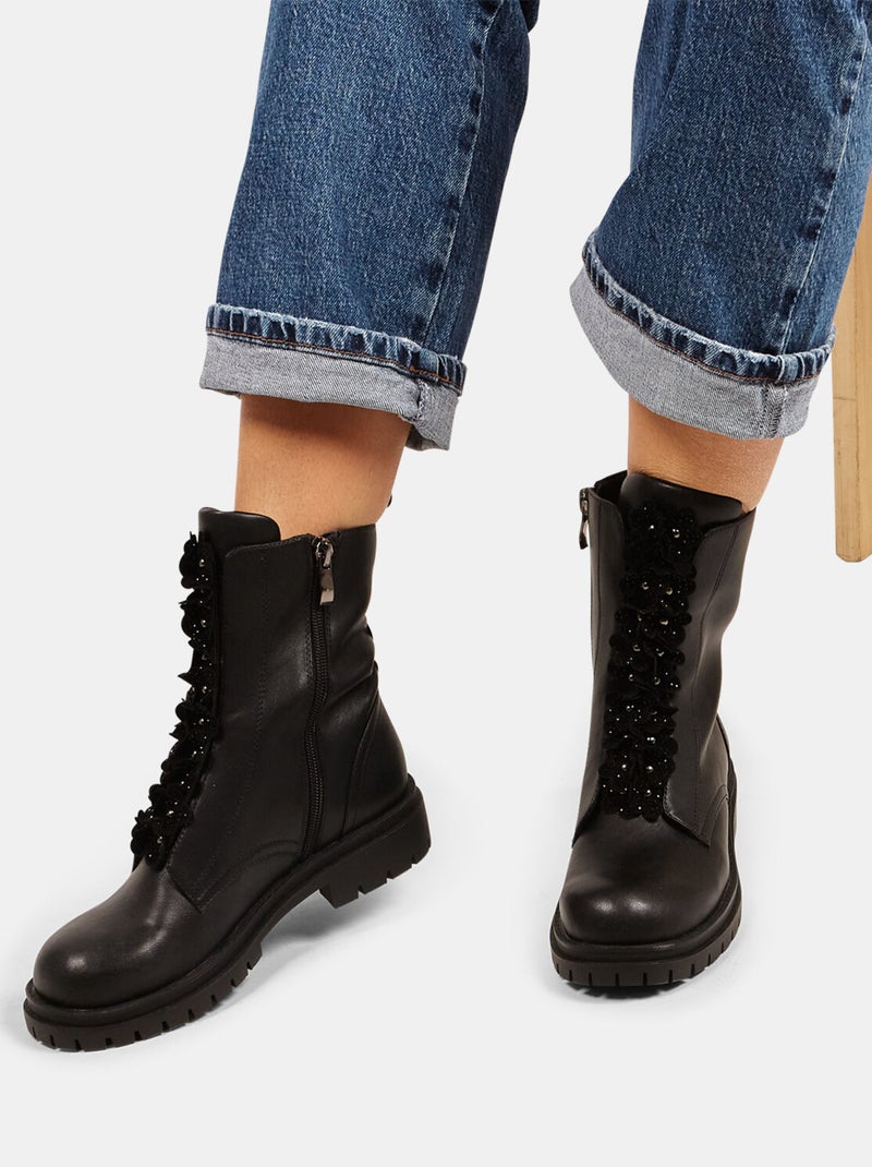 Boots avec applications florales BATA Noir - Kiabi