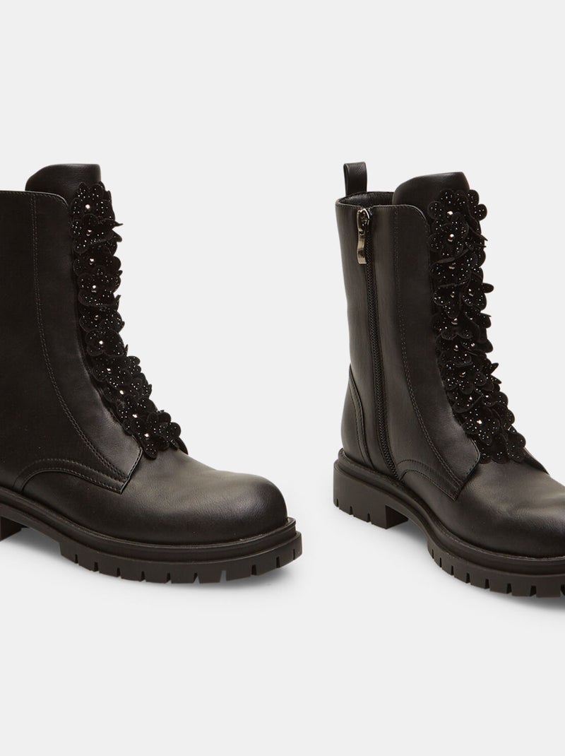 Boots avec applications florales BATA Noir - Kiabi