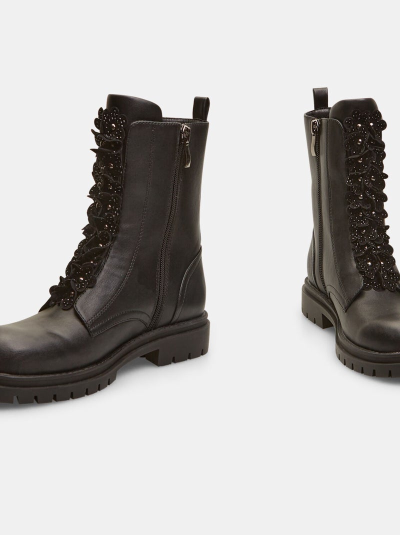 Boots avec applications florales BATA Noir - Kiabi