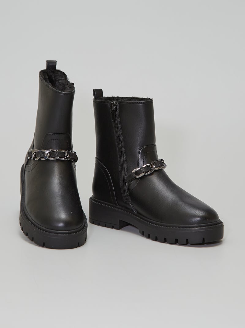 Boots avec chaîne noir - Kiabi