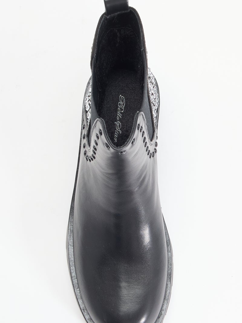 Boots avec empiècement clouté et strass Noir - Kiabi