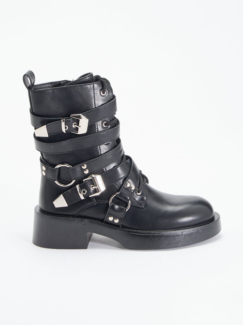 Boots avec sangles Noir - Kiabi