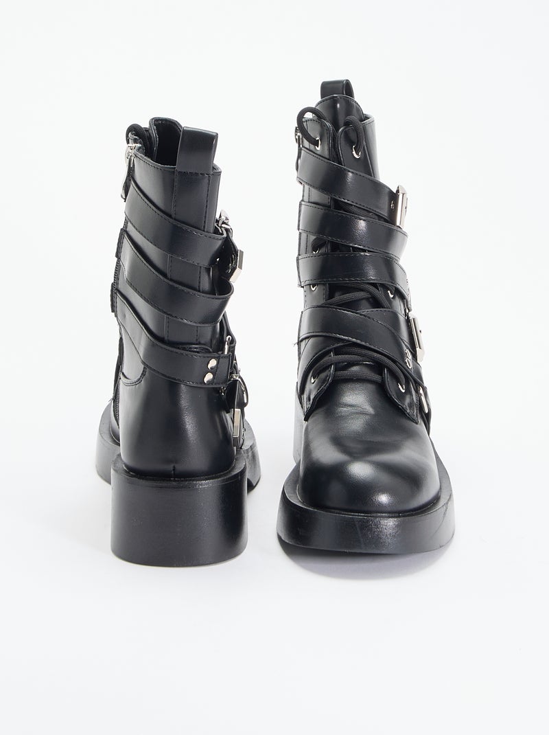 Boots avec sangles Noir - Kiabi