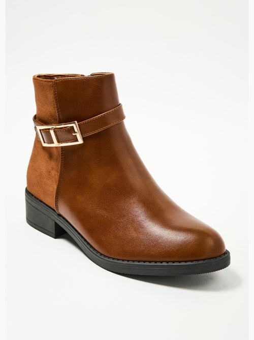 Boots bi matière à talon avec boucle - AFIBEL - Kiabi