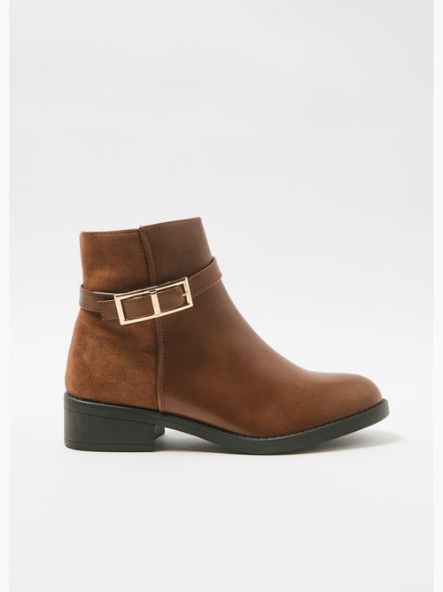 Boots bi matière à talon avec boucle - AFIBEL - Kiabi