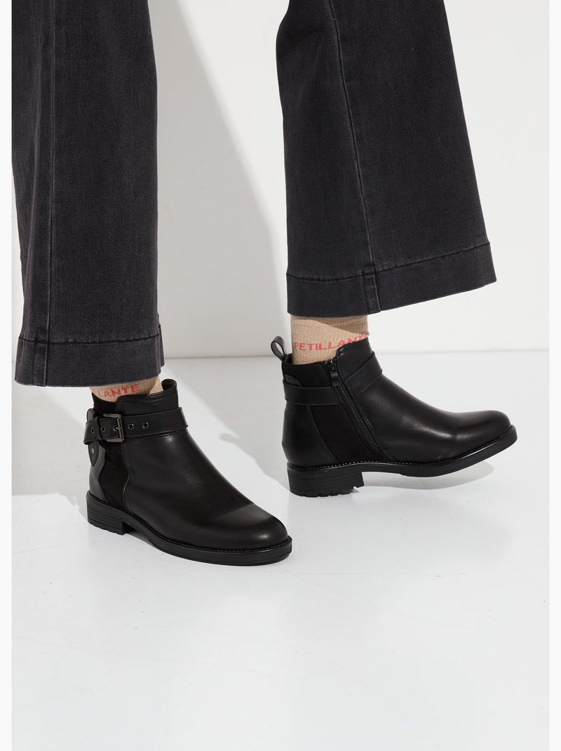 Boots bi matière avec bride cheville - afibel Noir - Kiabi