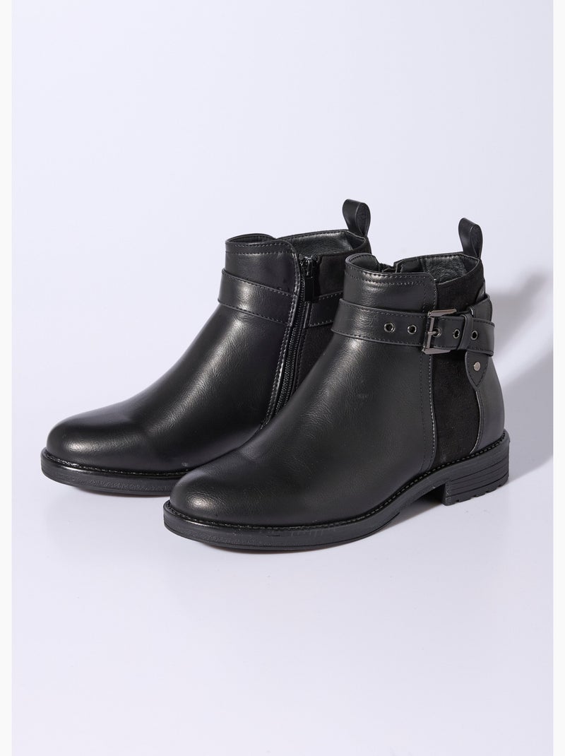 Boots bi matière avec bride cheville - afibel Noir - Kiabi