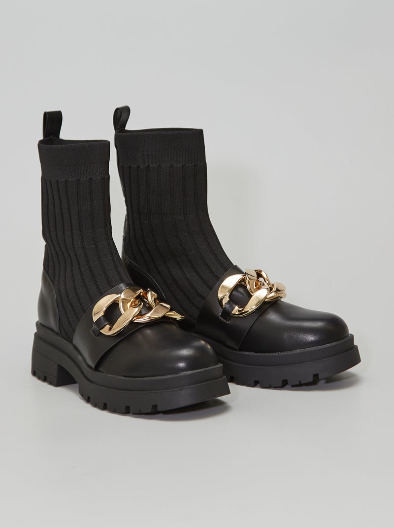 Boots bi-matières noir - Kiabi
