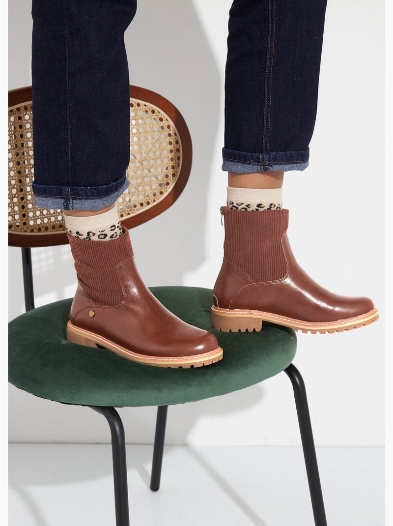 Boots camarguaises empiècement velours - afibel Camel - Kiabi