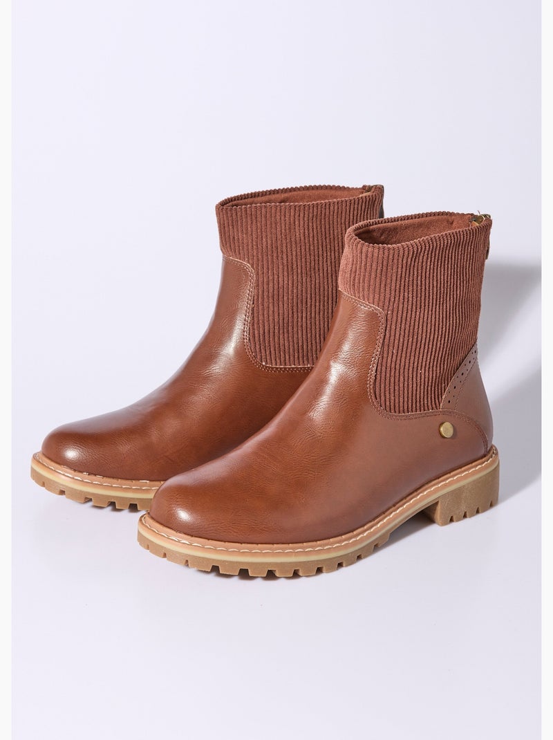 Boots camarguaises empiècement velours - afibel Camel - Kiabi