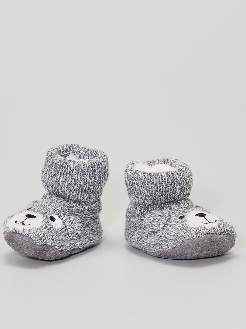 Boots chaussons en laine gris - Kiabi