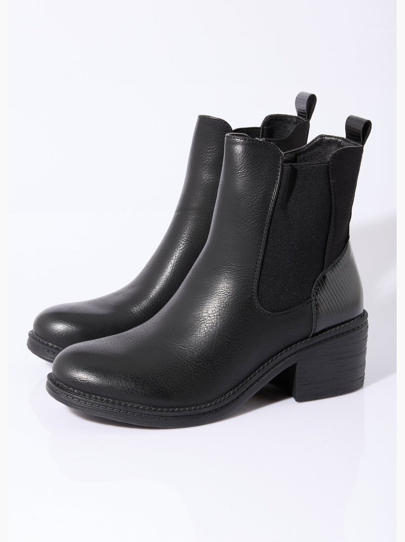 Boots Chelsea à talon et bout rond - AFIBEL Noir - Kiabi
