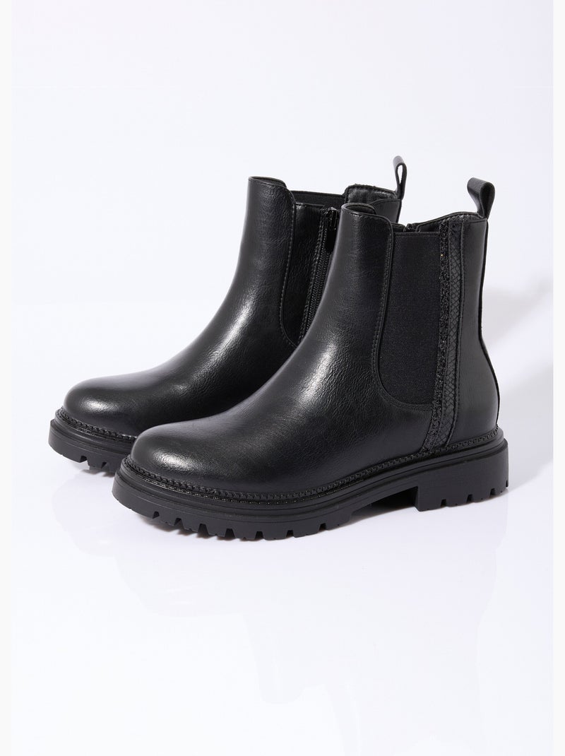 Boots Chelsea crantées détails matières - AFIBEL Noir - Kiabi
