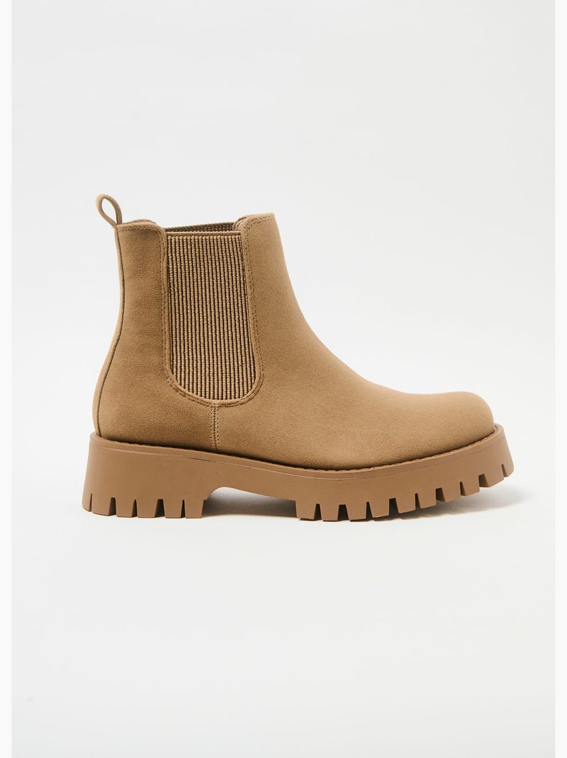 Boots Chelsea effet daim semelle crantée - AFIBEL Beige - Kiabi