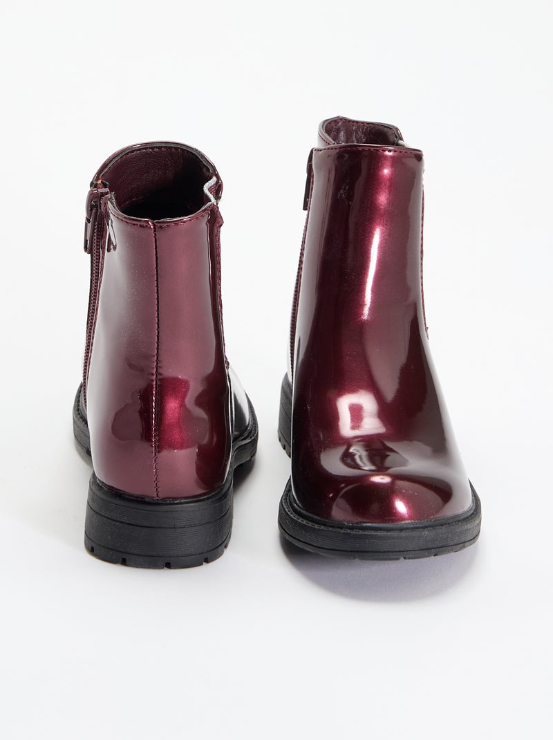 Boots Chelsea en simili avec soufflets pailletés Rouge - Kiabi