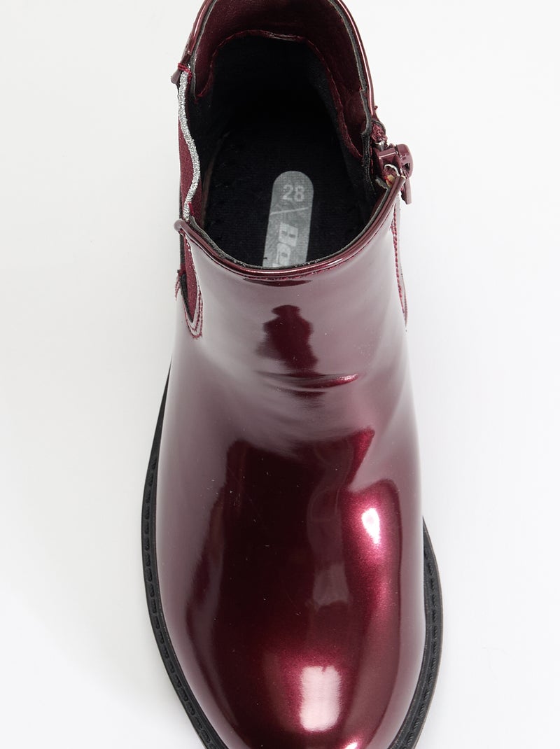 Boots Chelsea en simili avec soufflets pailletés Rouge - Kiabi