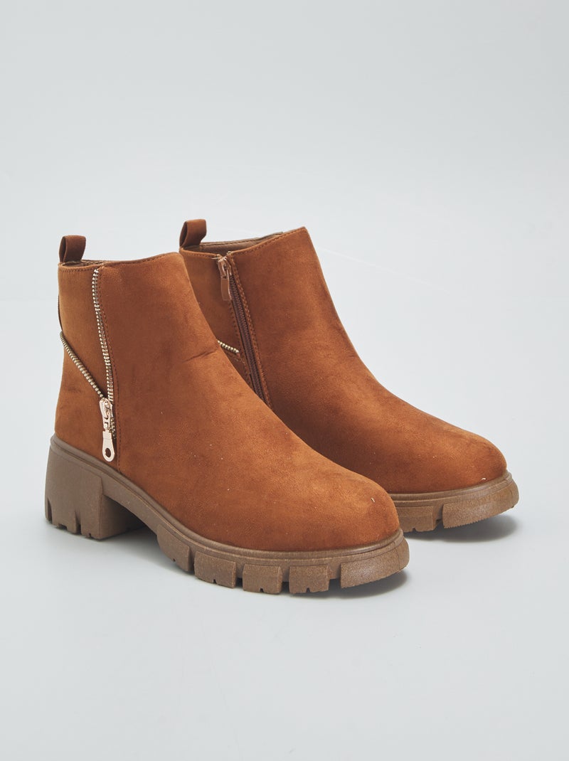 Boots chelsea en suédine avec zip Marron - Kiabi