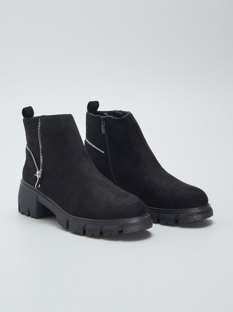 Boots chelsea en suédine avec zip Noir - Kiabi