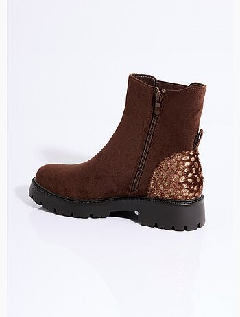 Boots Chelsea en suédine talon animalier - AFIBEL