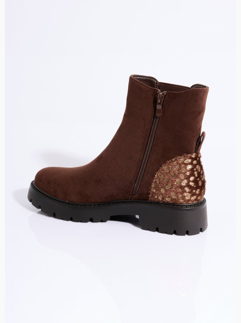 Boots Chelsea en suédine talon animalier - AFIBEL Marron - Kiabi