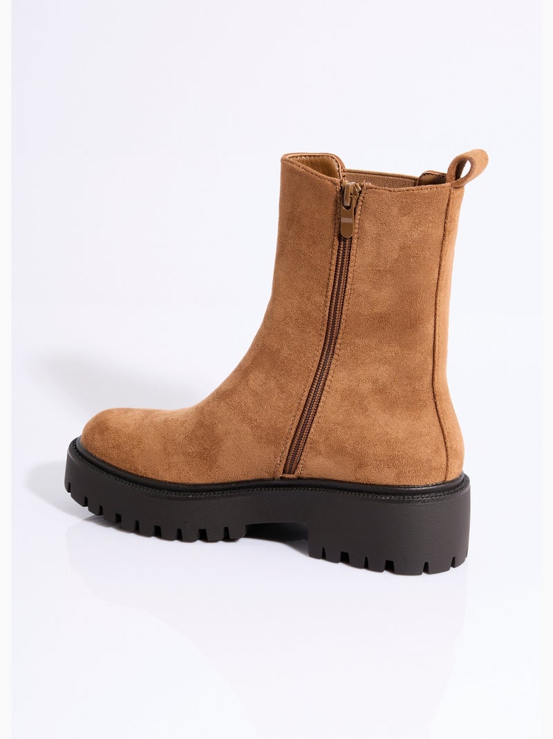 Boots chelsea suédine avec clous métal - afibel Camel - Kiabi