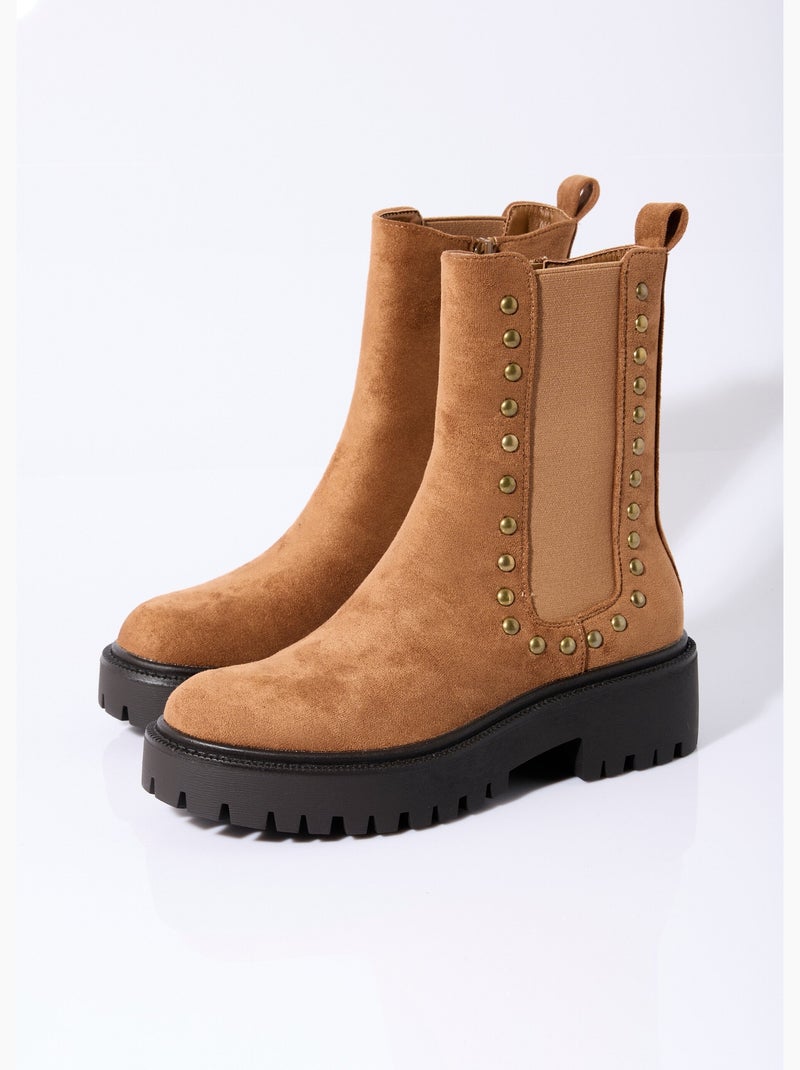 Boots chelsea suédine avec clous métal - afibel Camel - Kiabi