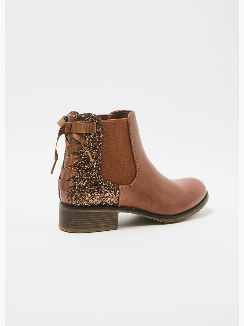 Boots Chelsea talon fantaisie avec n¿ud - AFIBEL Camel - Kiabi